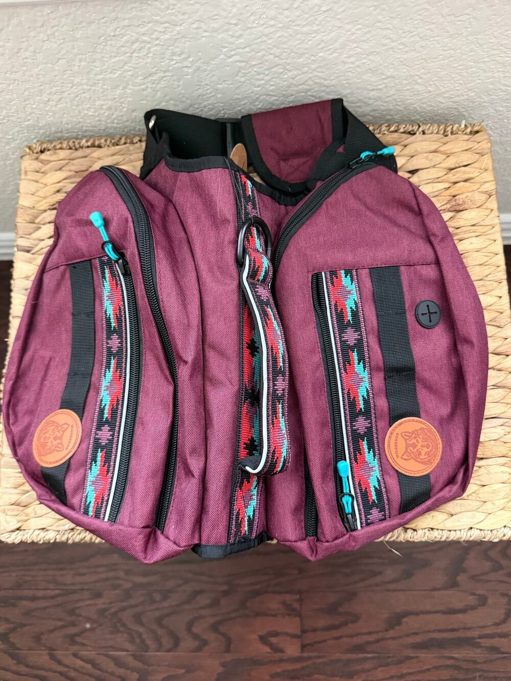 Wilderdog Dog Hiking Backpack Harness Burgundy Southwest Print Size M